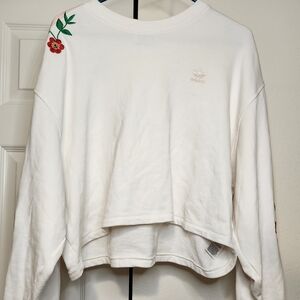 Adidas Women's White Cropped Sweatshirt with Floral Detail